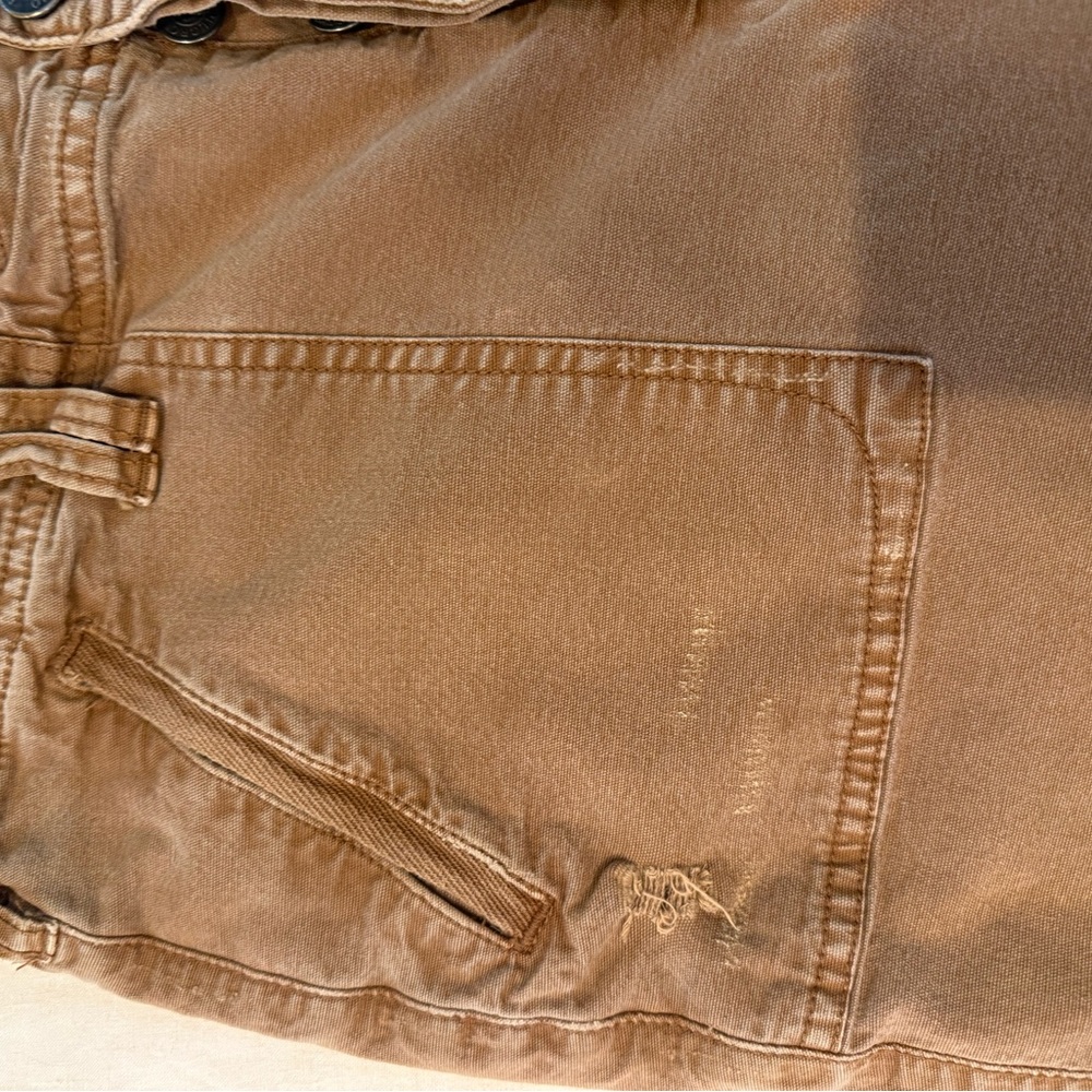 Pilcro Anthropologie Wide Leg Flare Utility Pants Brown Ochre Raw Hem Boho - Picture 6 of 12